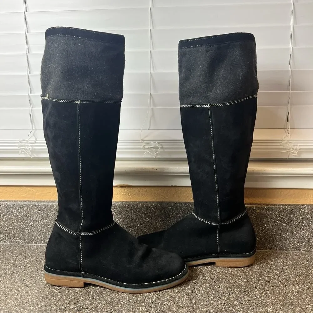Hush Puppies Suede Zip Knee High Boots Moccasin Style Black Womens Size 7 M Flat